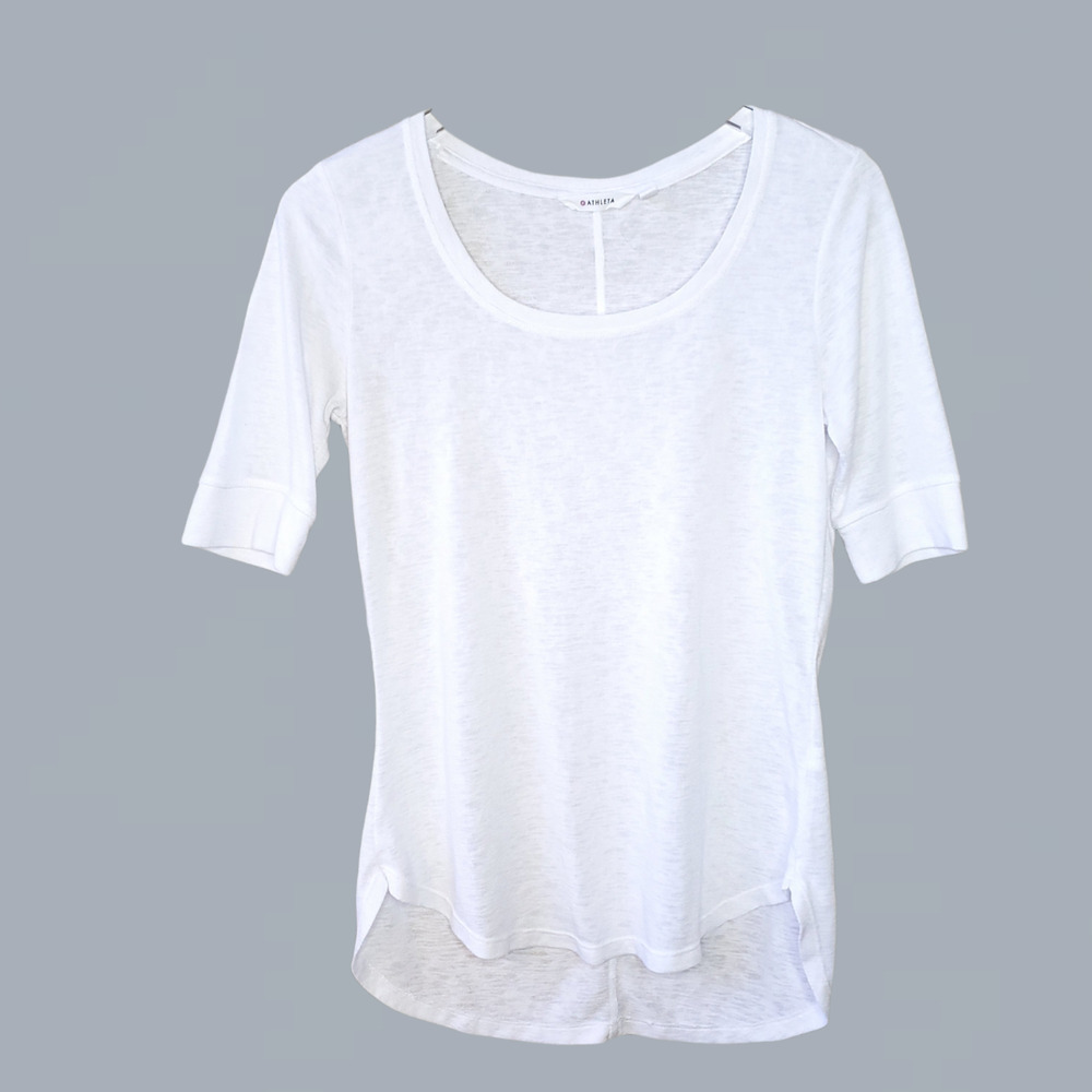 Athleta Breezy Tee T-Shirt S White Short Sleeve Seamed Back Scoop Neck